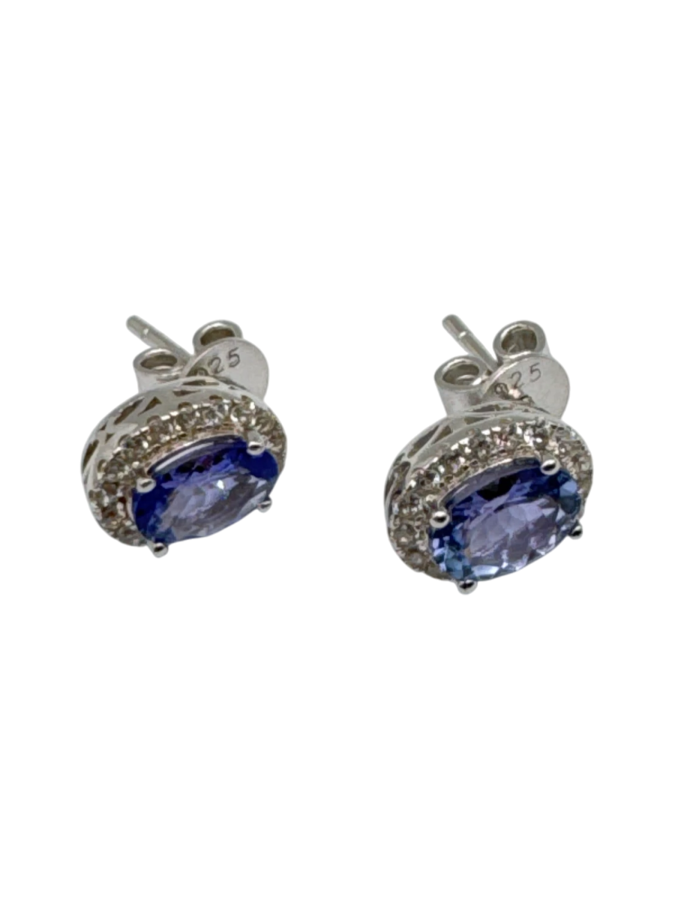 Blue Tanzanite Rhodium Silver Earrings