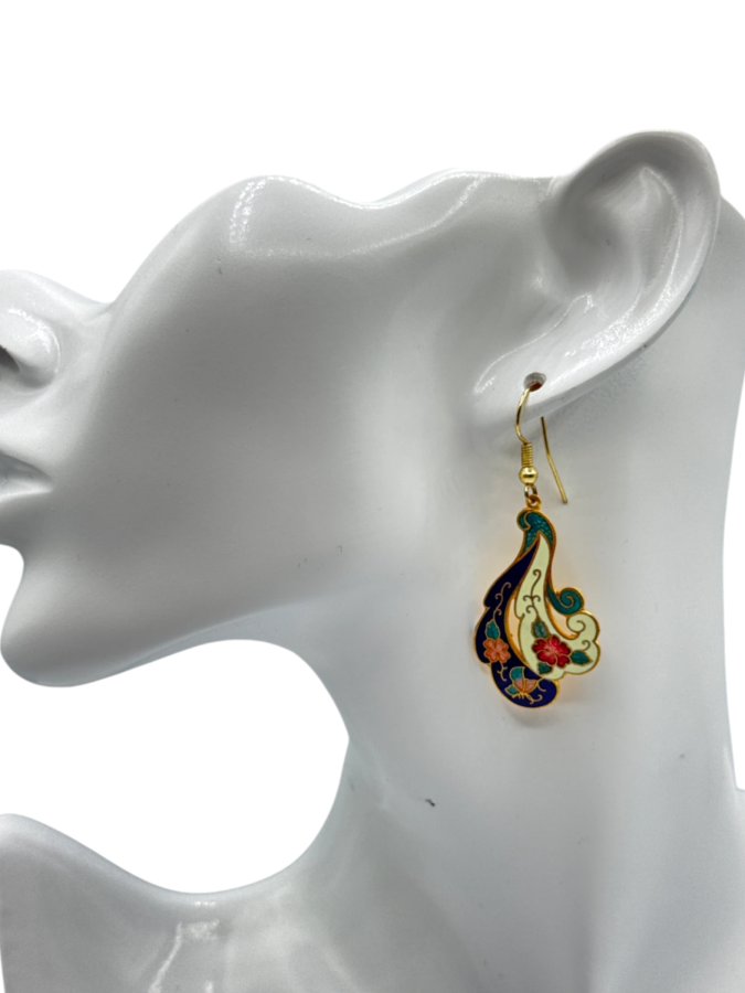 Vintage Cloisonne Enamel Flower Drop Earrings