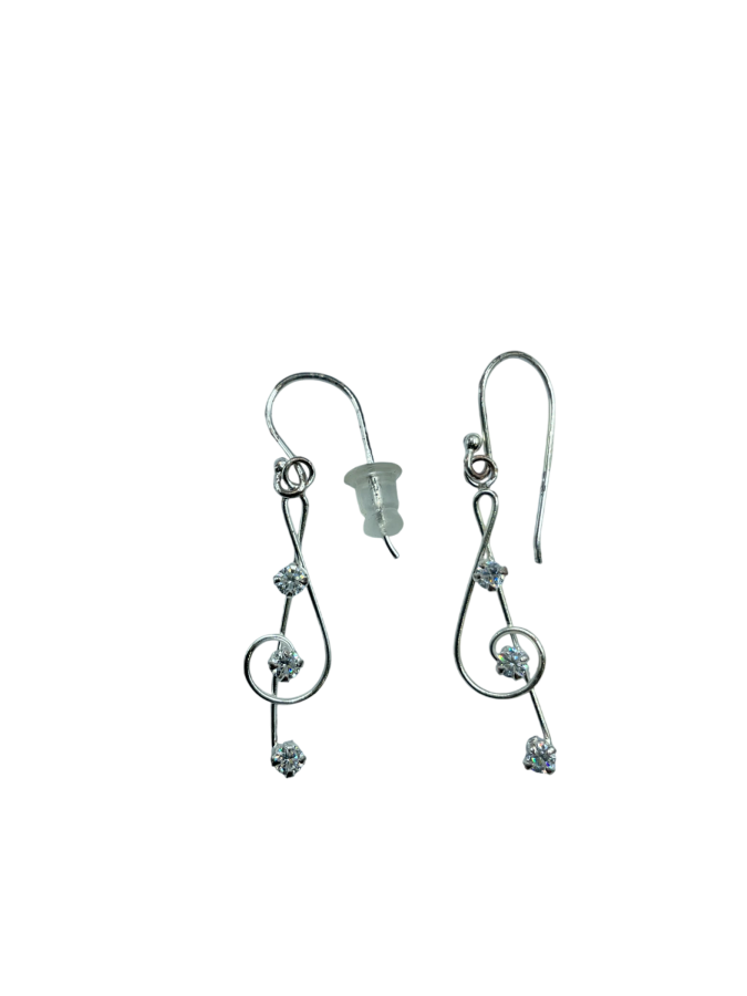 Sterling Silver Treble Clef Drop Earrings with Cubic Zirconia