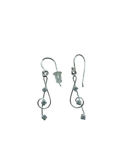 Sterling Silver Treble Clef Drop Earrings with Cubic Zirconia