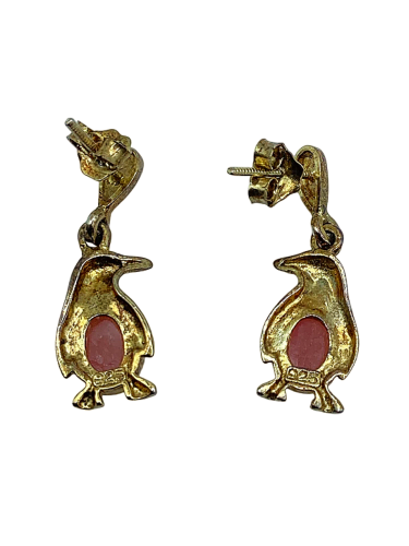 925 Sterling Silver Penguin Coral Dangle Charm Pendant