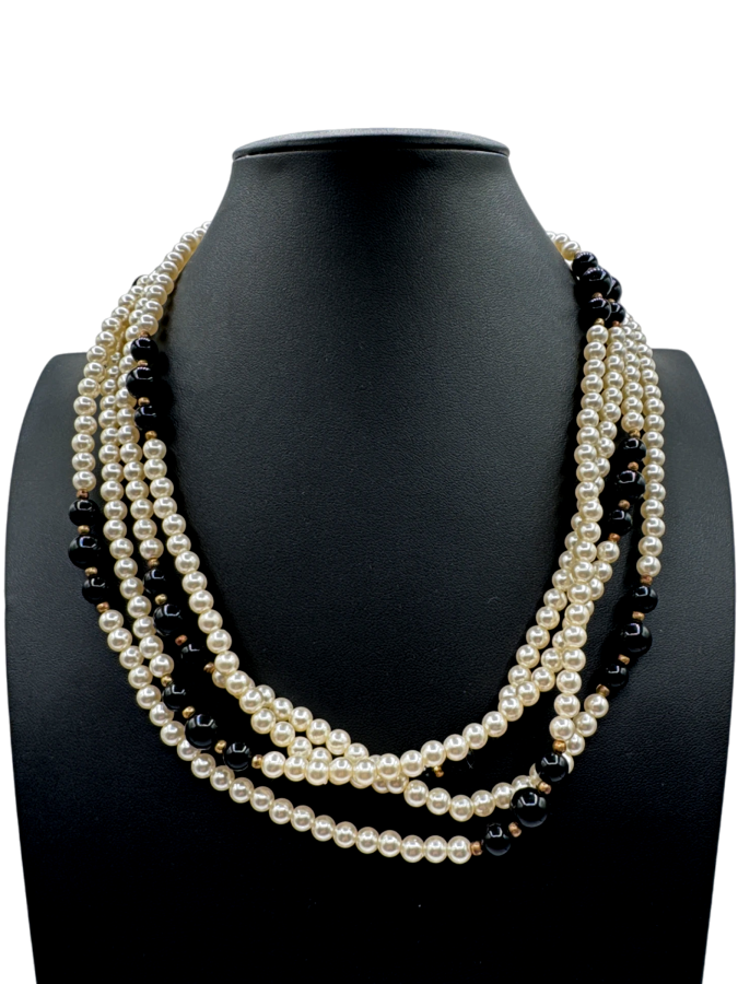 Black and white pearl statement rope necklace