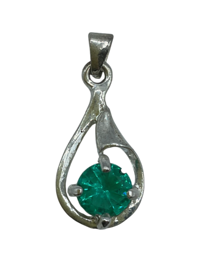 Silver emerald twist pendant