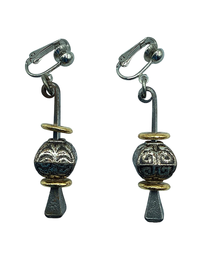 Textured Bead Dangle Clip-on Earrings