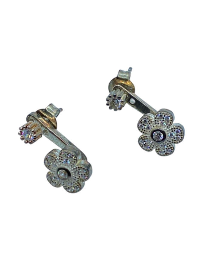 Sterling Silver Flower Earrings with Cubic Zirconia
