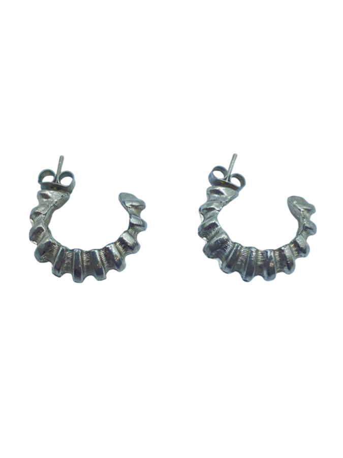 Vintage Sterling Silver Scalloped Hoop Earrings