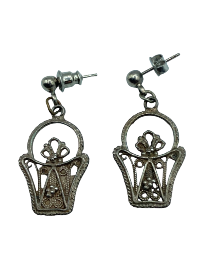 Vintage Silver Filigree Basket Dangle Earrings