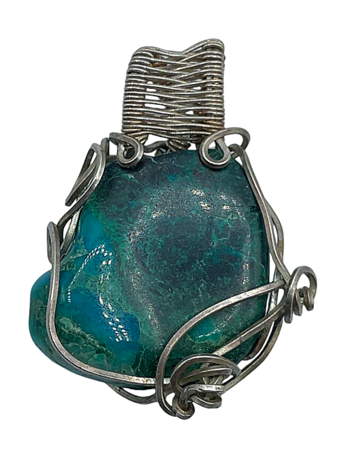 Vintage Hand Wrapped Sterling Silver and Chrysocolla Pendant
