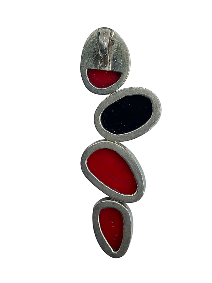 Abstract Silver and Enamel Pendant with Geometric Shapes