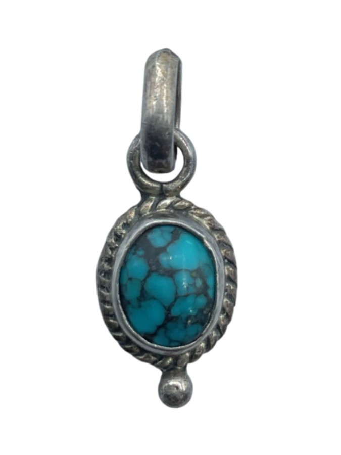 Sterling Silver Pendant with Round Turquoise Cabochon