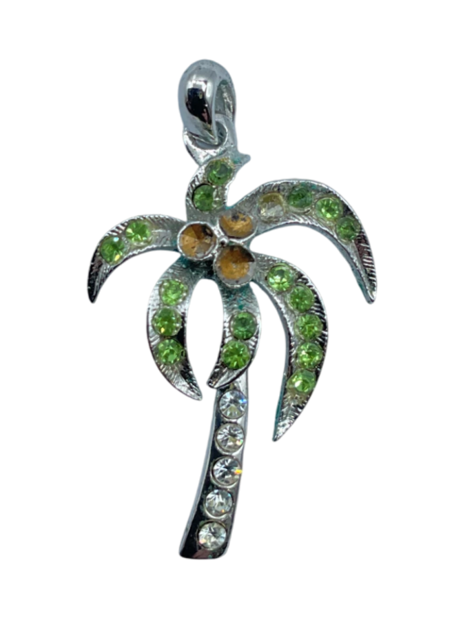 Sparkling Palm Tree Pendant with Green and Brown Crystals
