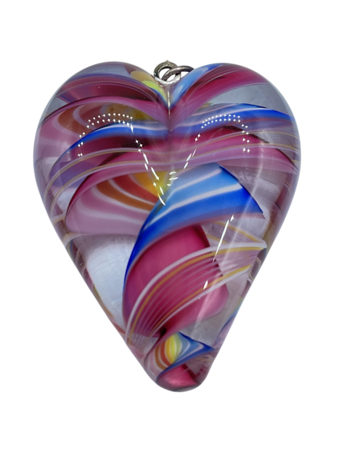 Multicolored Swirl Heart Art Glass Pendant