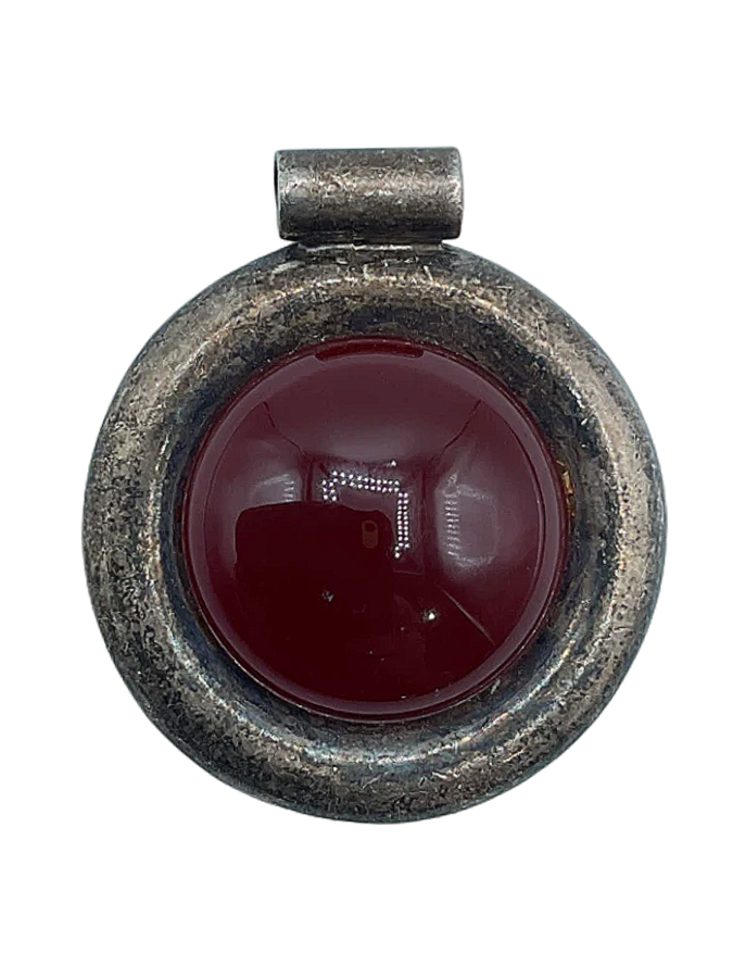 Antique Silver Tone Pendant with Red Glass Stone