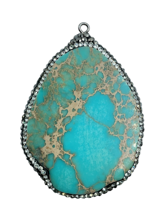 Teardrop Turquoise Pendant with Rhinestone Border