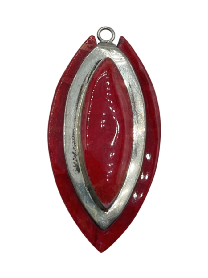 Red Jasper and Silver Marquise Pendant