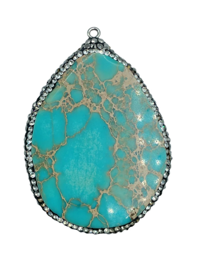Teardrop Turquoise Pendant with Rhinestone Border