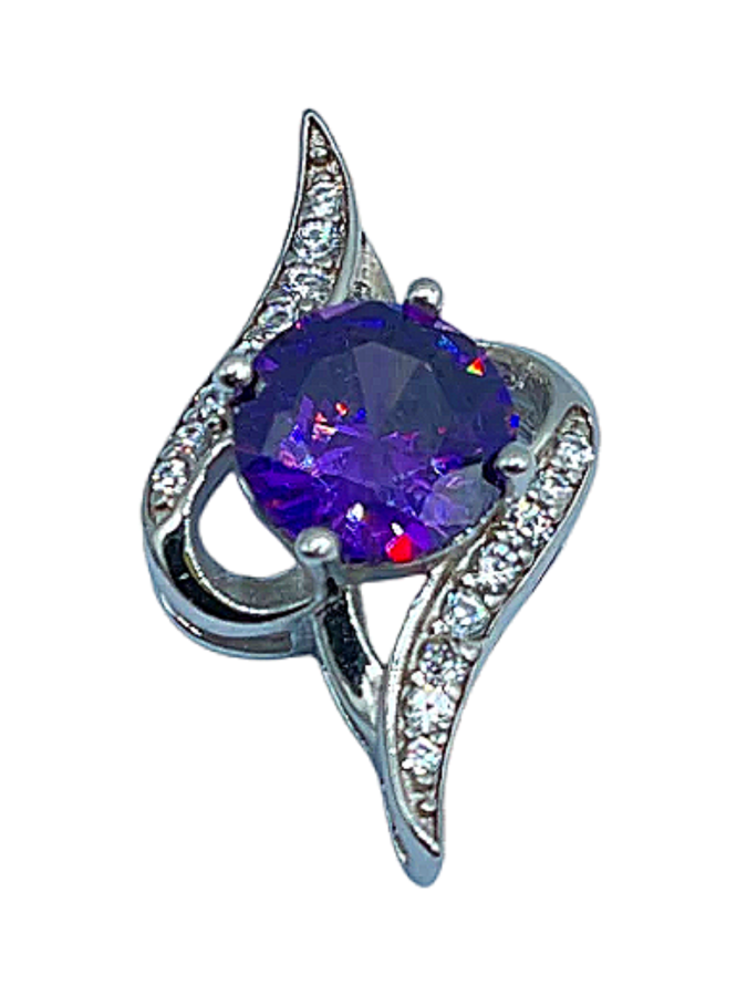 Amethyst and Cubic Zirconia Silver Pendant