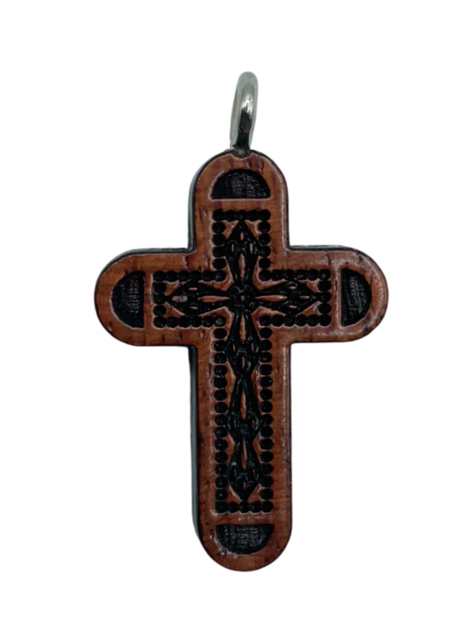 Hand-Carved Wooden Cross Pendant Necklace