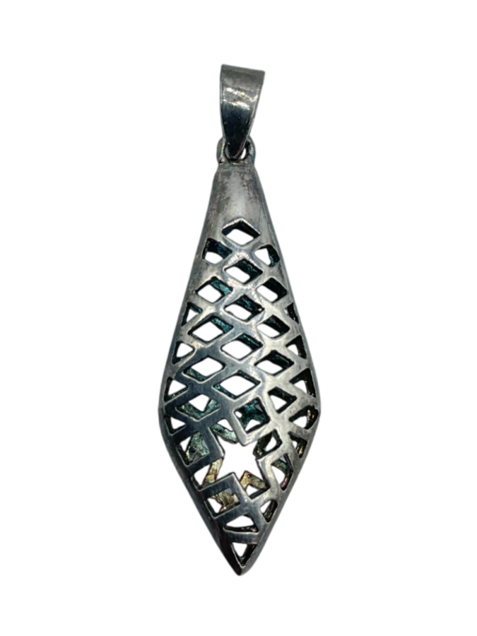 Sterling Silver Geometric Lattice Pendant with Star Cutout