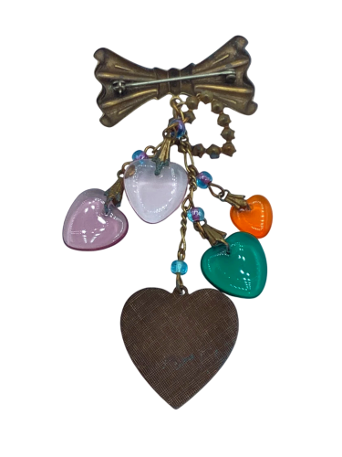 Vintage Bow and Heart Dangle Brooch