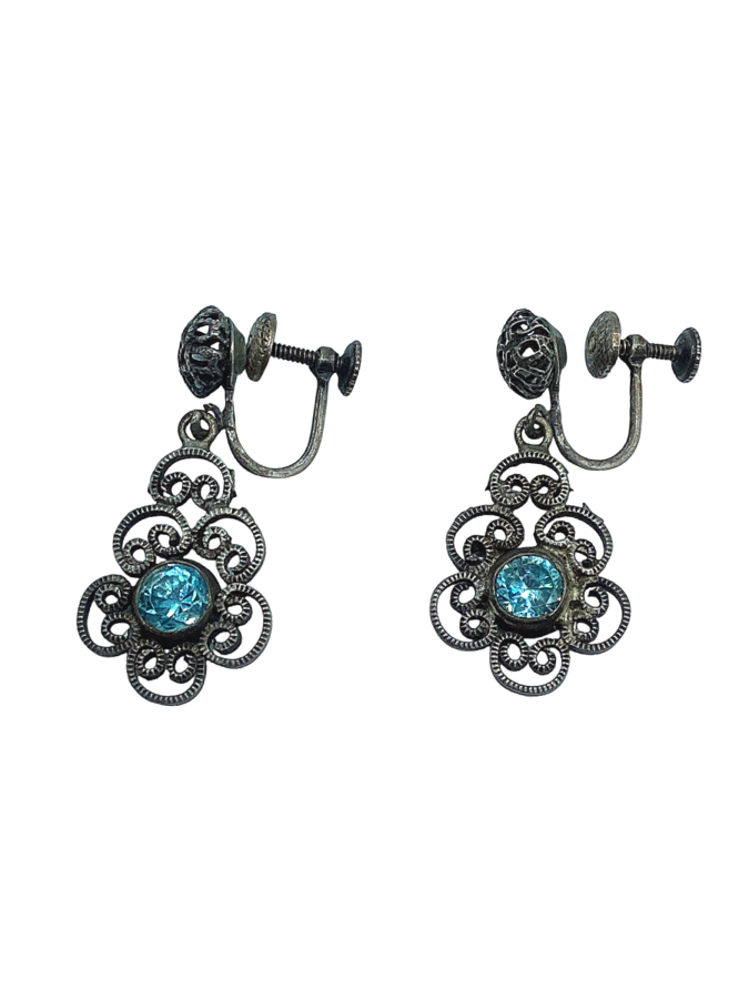 Vintage-style Drop Earrings with Blue Stones