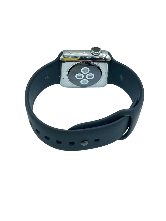 Silver Apple Watch with Black Band
