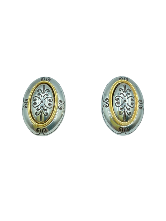 Brighton Silver & Gold Scrolled Oval Earrings