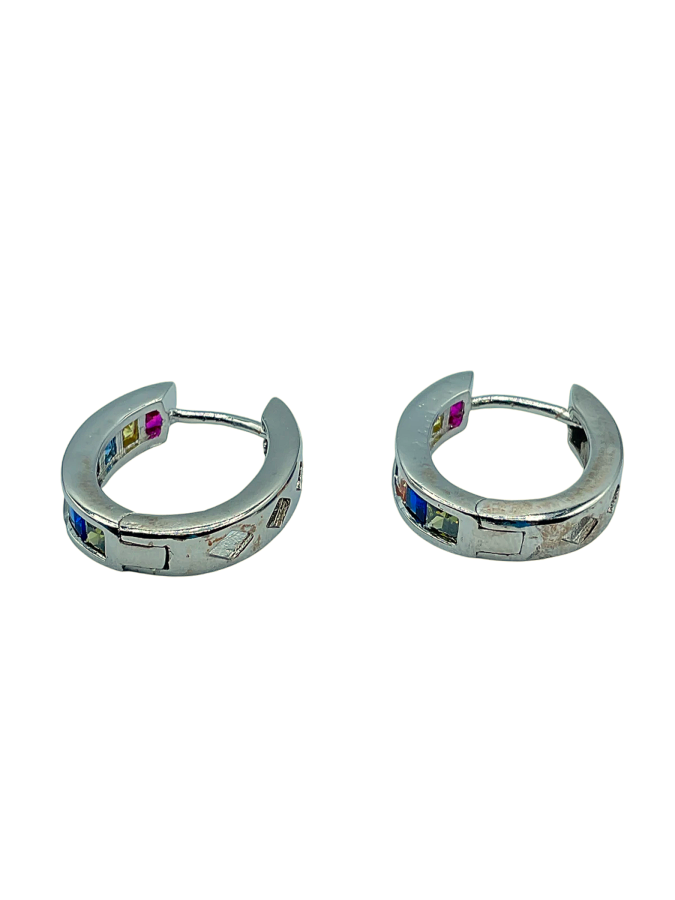 Silver Earrings with Multi-Color Cubic Zirconia