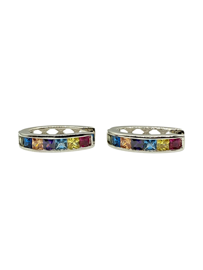 Silver Earrings with Multi-Color Cubic Zirconia