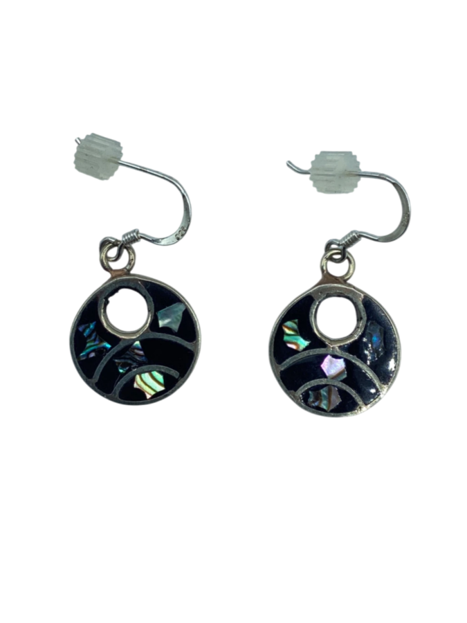Sterling Silver Earrings with Inlaid Turquoise and Black
