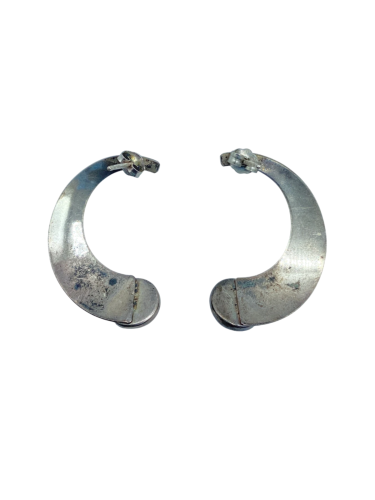 Sterling Silver Crescent Hoop Earrings with Black Onyx