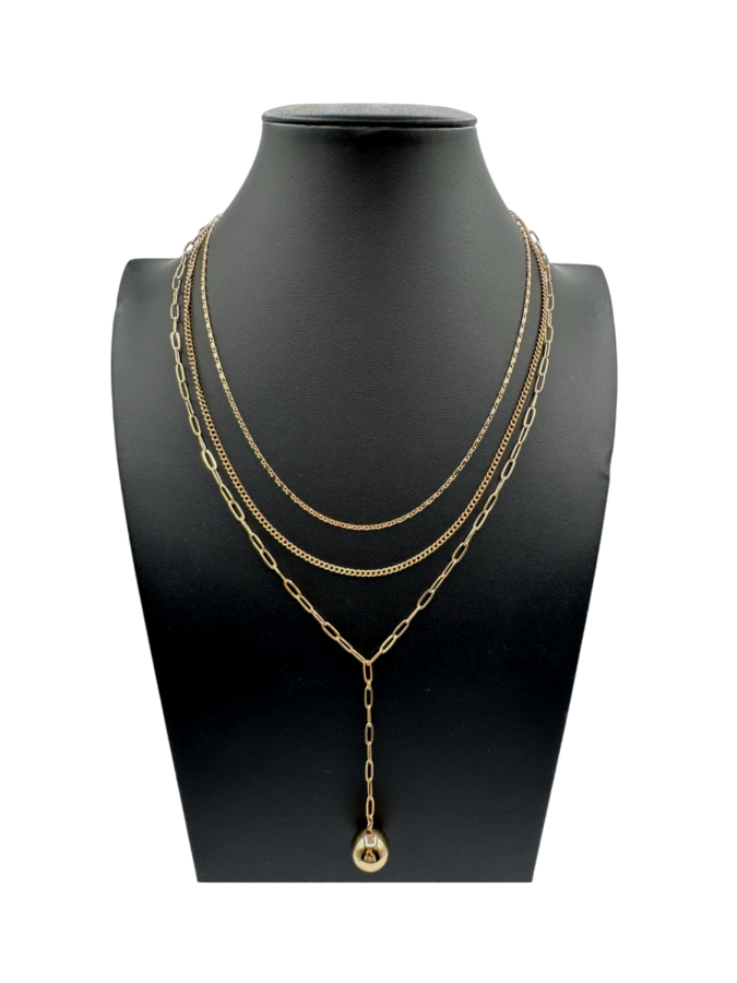 Layered Paperclip Chain Necklace With Sphere Pendant