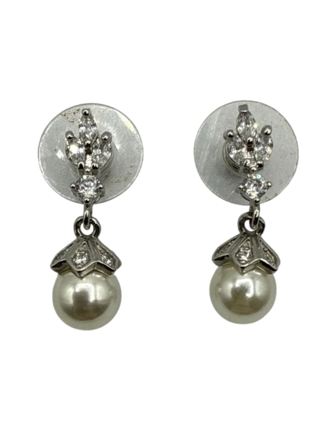 Elegant Pearl Drop Earrings with Cubic Zirconia Accents