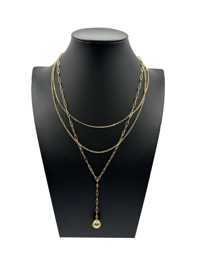 Layered Paperclip Chain Necklace With Sphere Pendant
