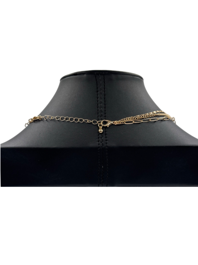 Layered Paperclip Chain Necklace With Sphere Pendant