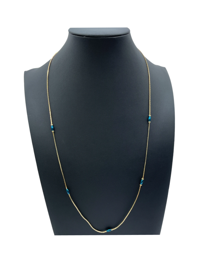 Gold Chain Necklace with Blue Cubic Zirconia Accents
