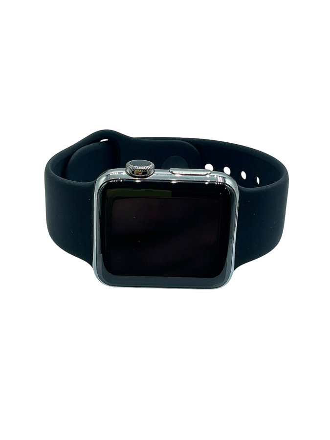 Silver Apple Watch with Black Band