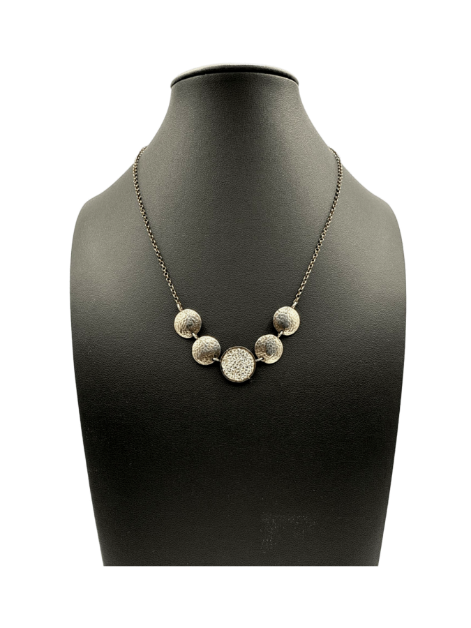 Hammered Metal and Crystal Disc Necklace