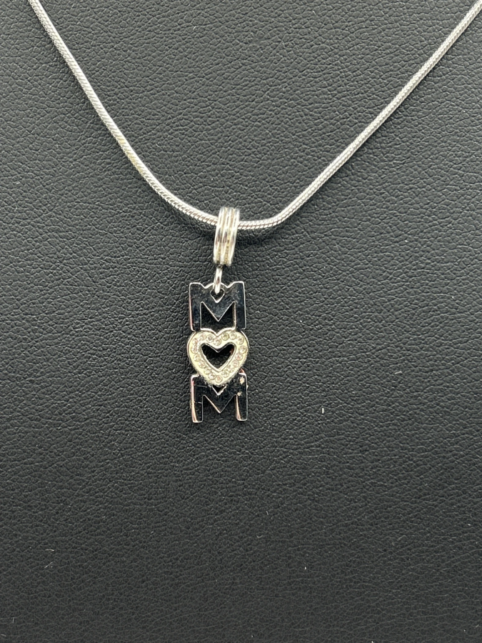 Elegant Silver Necklace with Diamond MOM Pendant