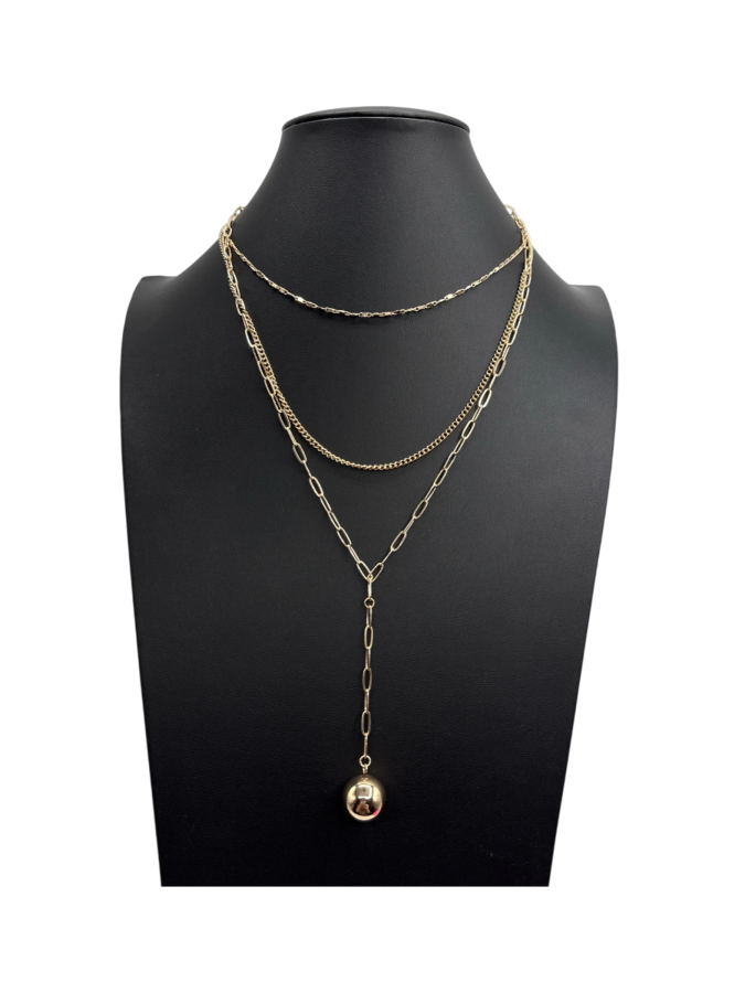 Layered Paperclip Chain Necklace With Sphere Pendant