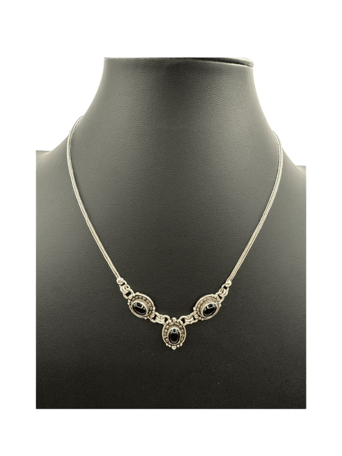 Sterling Silver Necklace with Black Onyx Oval Stones