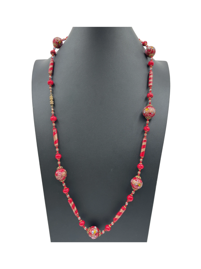 Vintage Red Murano Venetian Glass Bead Necklace
