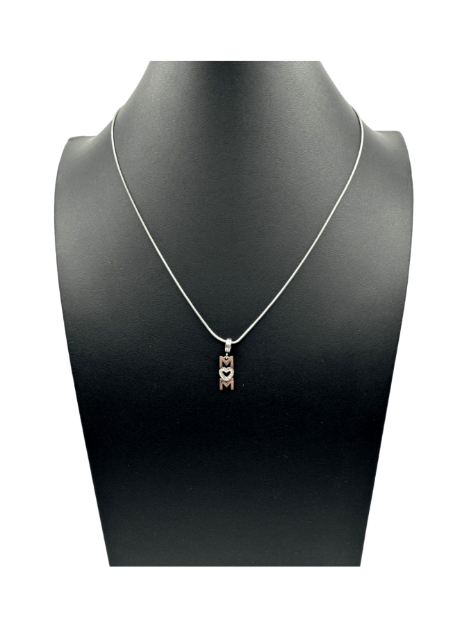 Elegant Silver Necklace with Diamond MOM Pendant