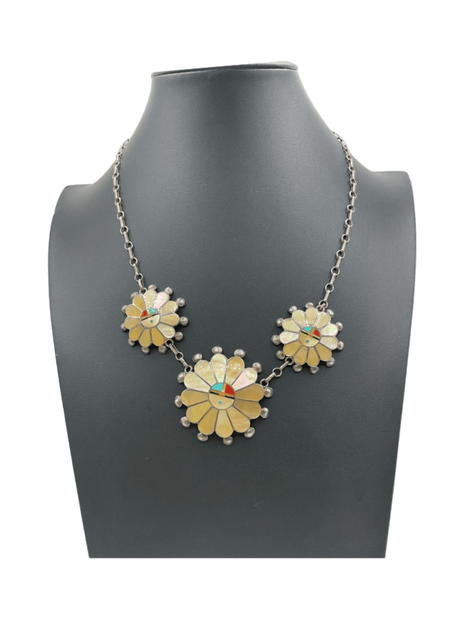 Sterling Silver Inlay Flower Necklace