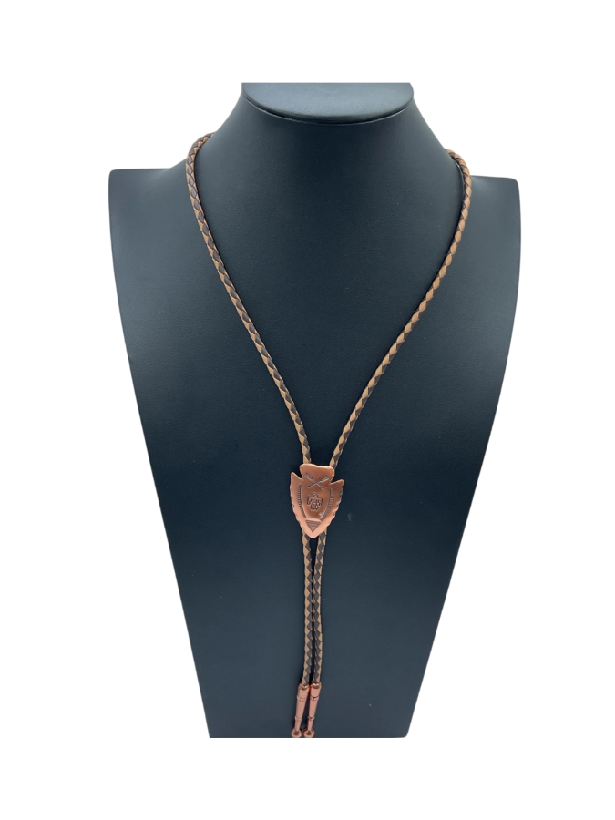 Chestnut Brown Bolo Tie with Arrowhead Pendant
