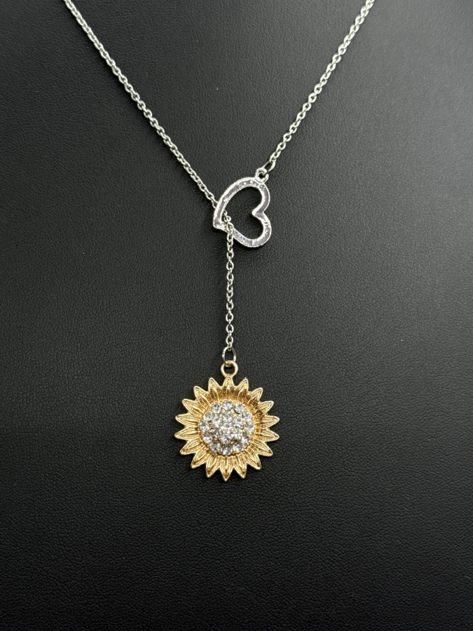 Heart and Sunflower Pendant Necklace