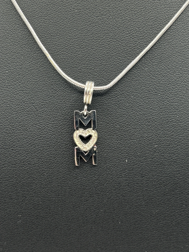 Elegant Silver Necklace with Diamond MOM Pendant