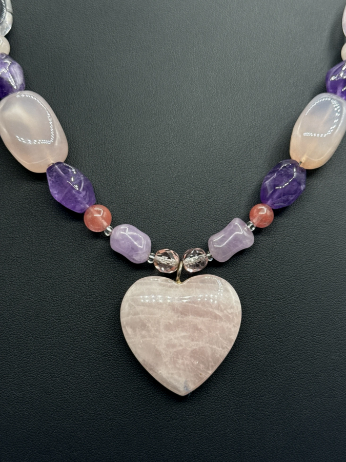 Beaded Necklace with Heart Pendant