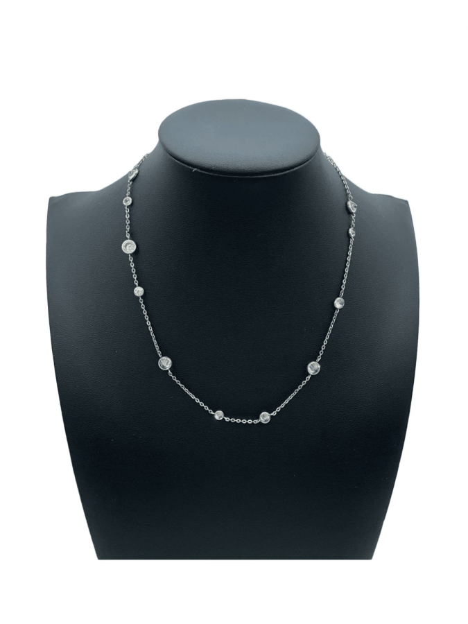 925 Sterling Silver CZ Bezel Station Necklace