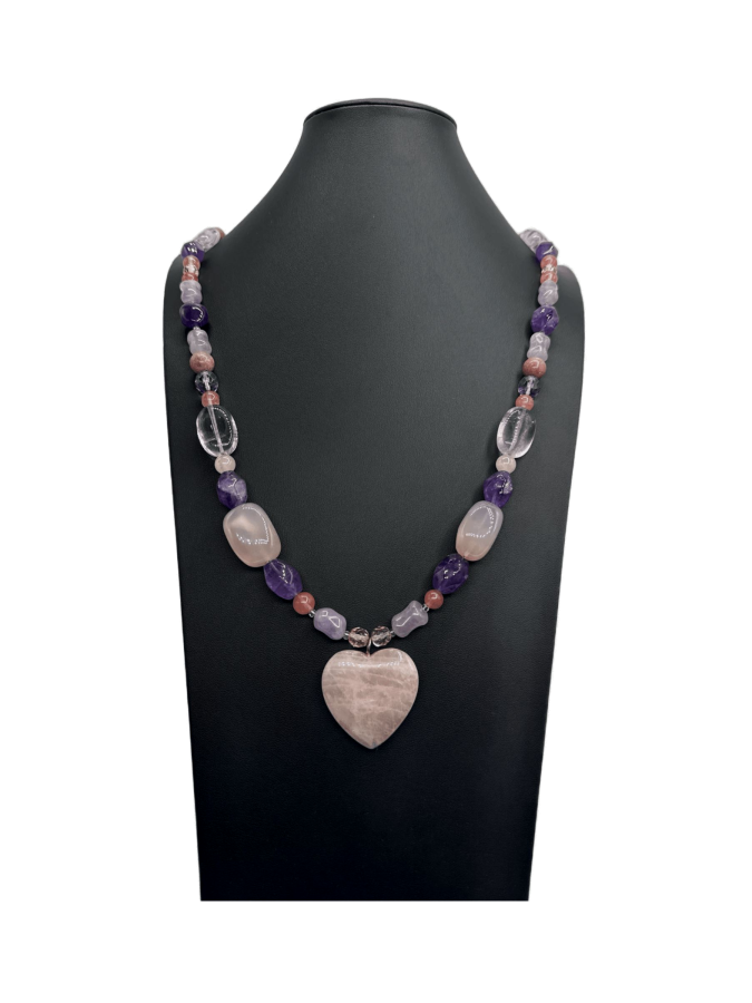 Beaded Necklace with Heart Pendant